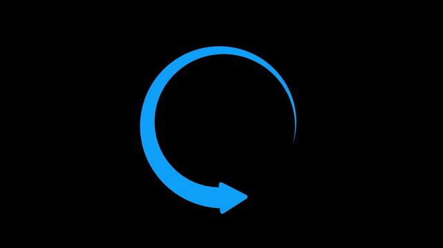 Animated rotating circular arrow for loading process update and refresh cycle motion graphics on black background,with 4k video animation.