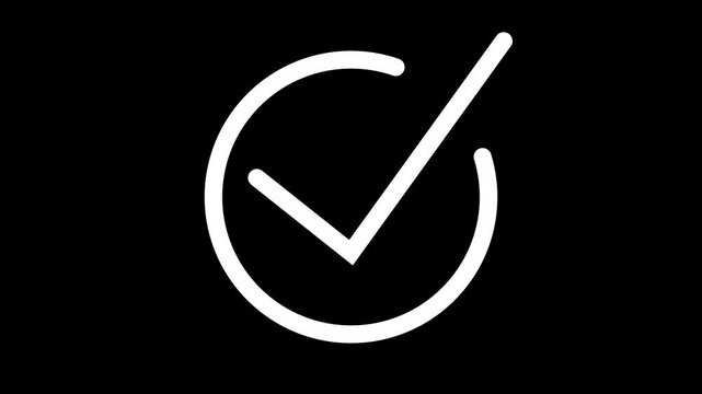 White check mark icon animation verified success symbol on a black background.,with 4k video animation.
