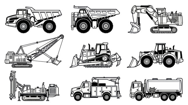  including articulated dump truck  rigid haul truck  hydraulic shovel  dragline excavator  crawler bulldozer  wheel dozer  blast hole drill  service truck  and fuel truck