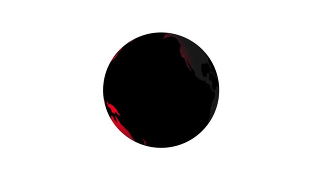 Abstract animation of earth globe rotating on a white background. 360 degree spinning globe sphere animation
