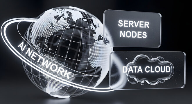 Globe with ai network and server nodes a 3d rendering with a dark background