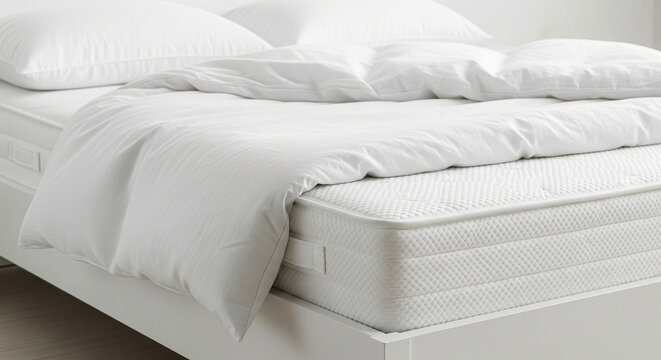 White bed with pillows and duvet a comfortable and inviting bedroom scene