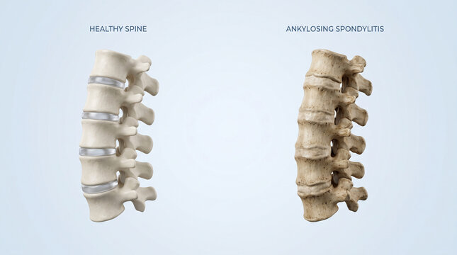 3D Illustration of Healthy Spine vs Ankylosing Spondylitis
