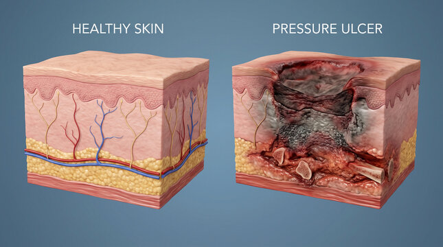3D Anatomy of Healthy Skin vs Pressure Ulcer Bedsore
