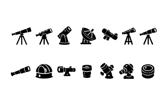 Collection of diverse telescope and observatory icons for astronomy enthusiasts