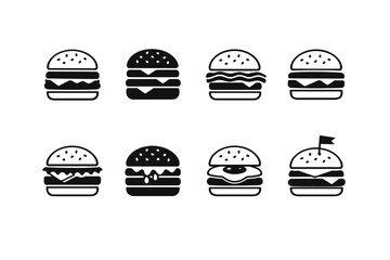 Fototapeta premium Collection of eight distinct black hamburger icons on a white background
