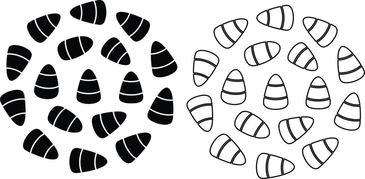 halloween candy corn icons in black and white for decoration design