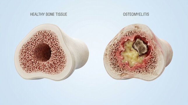 3D Anatomy of Healthy Bone Tissue vs Osteomyelitis Infection
