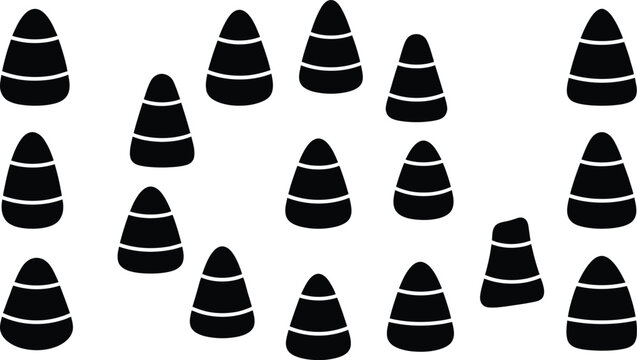 black and white image of multiple Halloween candy corn