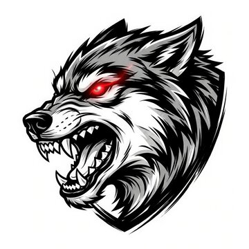 Furious wolf head with red eye. Fierce animal illustration