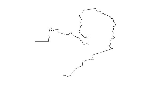 Animated outline of zambia map being drawn on white background as dynamic motion graphics.