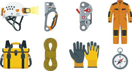 Professional Caving Speleology Mountaineering Equipment Set with Helmet, Headlamp, Ascender, Descender, Overalls, Bag, Climbing Rope, Gloves, and Compass, © Rimu