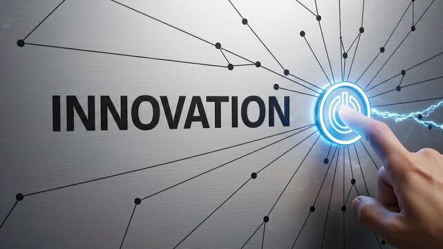 Innovation concept with a finger pressing a power button