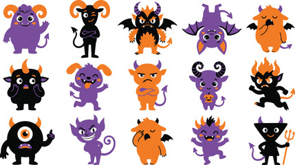 Obraz premium Cute halloween monsters demons vector illustration set