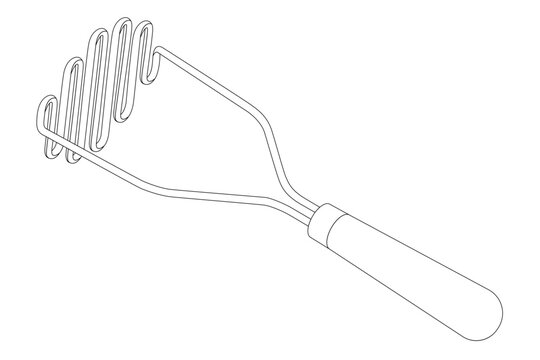 Potato masher - hand drawn isometric black and white vector illustration.