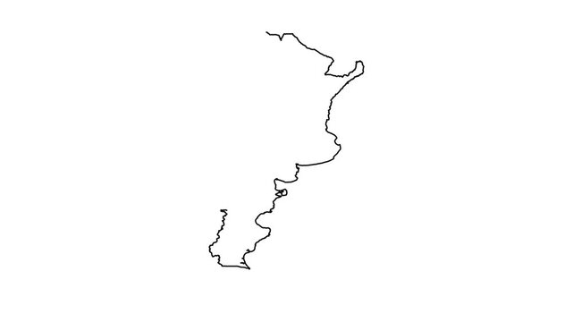 Animation of argentina map outline drawing on white background in black line.