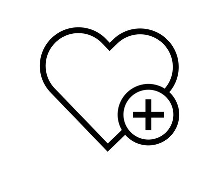 Black heart icon with a plus sign symbol for favorite or add to collection web interface button