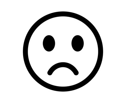 Black and white sad face emoji icon showing a frowning expression