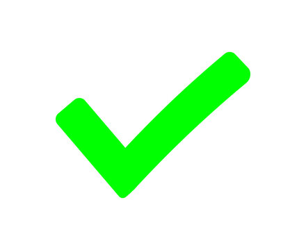 Bright green check mark icon symbol for task completion and approval