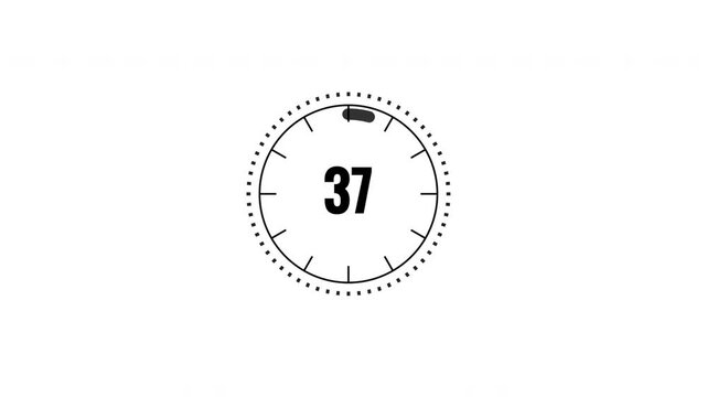 Animated circular reverse countdown timer counting down from 40 seconds to zero. Useful for event timing, video openings, advertisements, broadcasts, presentations, and digital content.