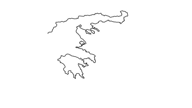 Animated outline map of Greece drawing itself on white background, dynamic motion.