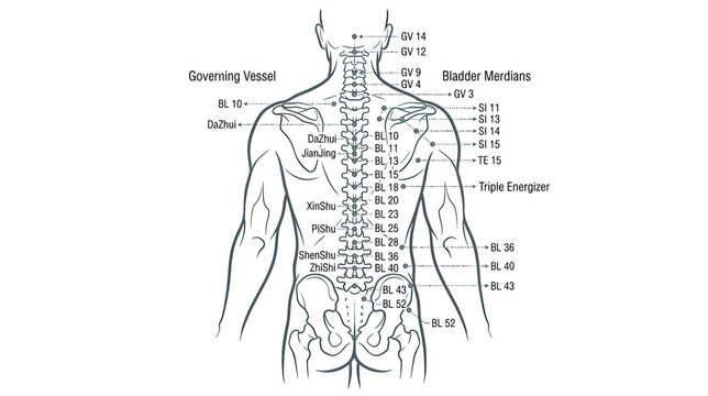 Acupuncture Chart of Back Meridians and Acupoints