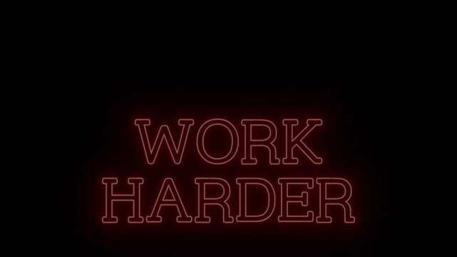 Inspirational Red Neon Text 'WORK HARDER' Seamless Loop on Transparent Alpha Channel, Perfect for Fitness and Goal Promos