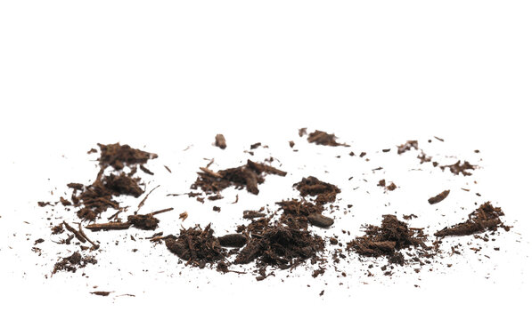 Pile humus, dirt isolated on white background, side view