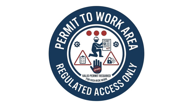 Permit to work area regulated access only sign for high-risk industrial environments