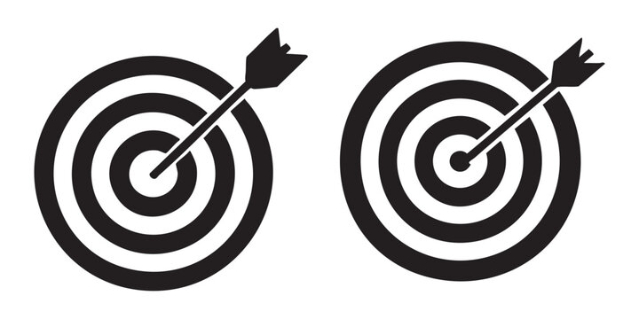 Set of archery target icons with arrow in bullseye on transparent background vector illustration.