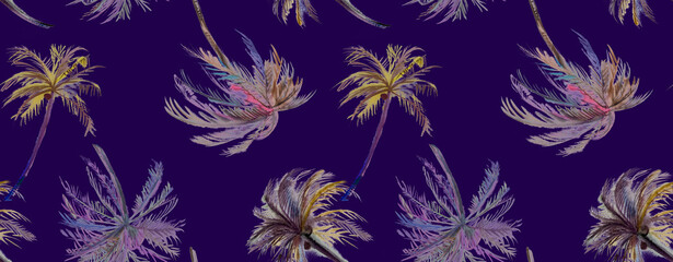 Seamless beach pattern with irregular palm trees painted in watercolor for textiles and design  © Марина Воюш