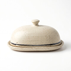 Fototapeta premium Rustic ceramic butter dish on white