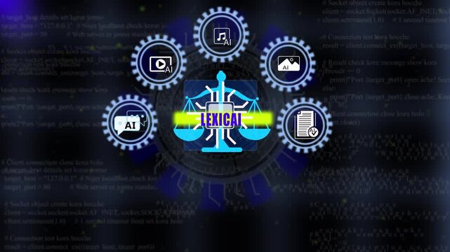 Futuristic AI Natural Language Processing Dashboard with Glowing LEXICAL Centerpiece. 4K Animation