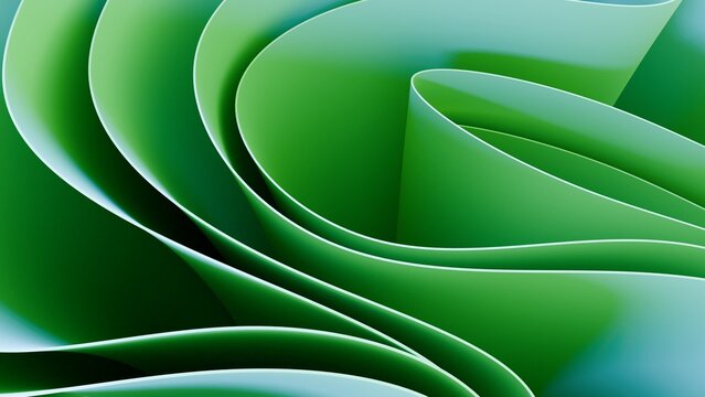 Abstract Green 3D Paper Curves Layered Waves Background Eco Technology Design