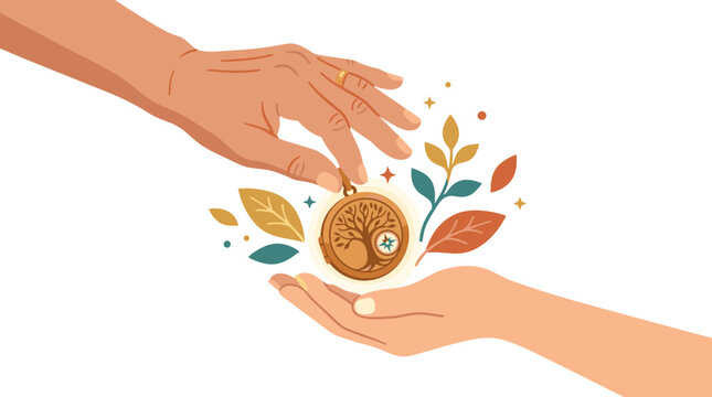Generational heirloom passed from one hand to another with tree of life locket
