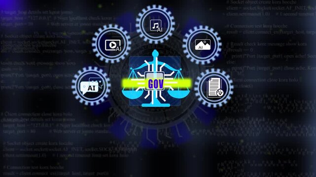 Futuristic Digital GOV Policy Compliance and Smart Regulation Management Dashboard. 4K Animation