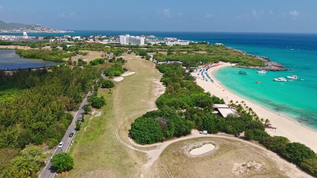 Drone Shot of Simpson Bay on St. Maarten Island, Beaches on Caribbean Sea, Buildings and Landscape