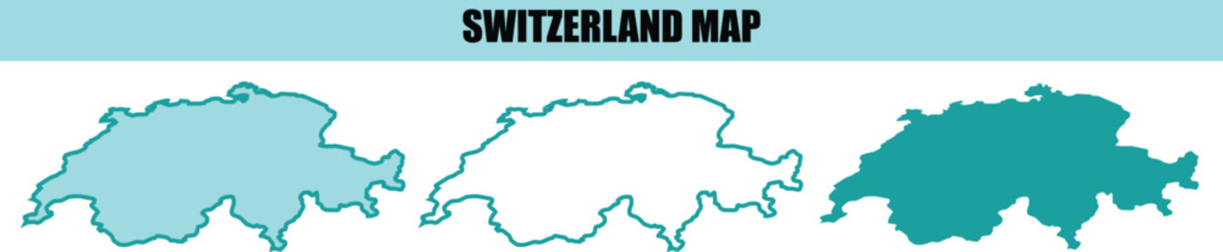 Switzerland map outline and filled silhouette vector illustration with transparent background.