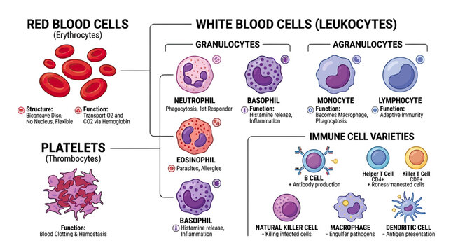 Human Blood Cells Diagram: Red Blood Cells, White Blood Cells, Platelets