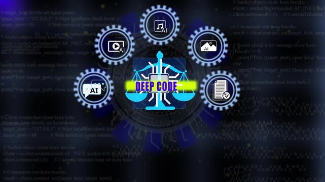 Seamless Loop Tech HUD Grid Featuring DEEP CODE Text for Programming Presenters. 4K Video
