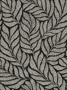 Seamless abstract black and grey foliage poster vector. Leaves, organic shapes, earth tone colors, leaf branch. Illustration design for Eco packaging, interior, cover,  wallpaper, market. Monochrome