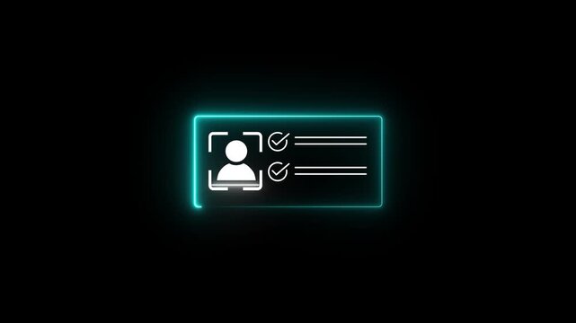 Futuristic HUD Identity Verification Interface, Digital ID Card with Person Silhouette and Check mark Approval Symbols animation