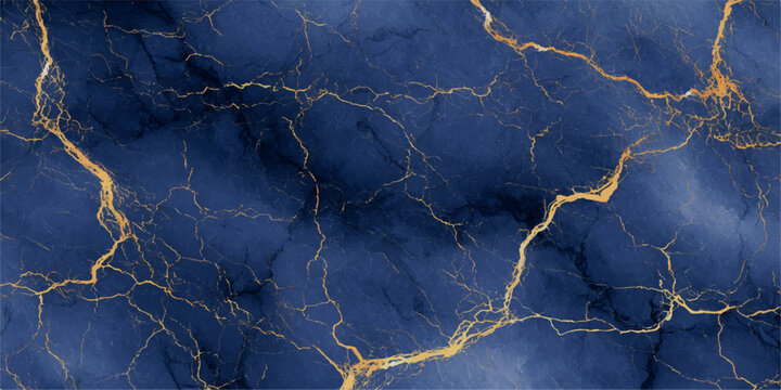 A striking deep blue marble texture with intricate golden veins running through it, creating an abstract and luxurious backdrop.