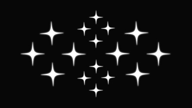 Twinkle stars light on sparkle star light effect, glowing star light effect doodle style, glitter dust trails and cosmic night sky twinkle elements over clean black screen background on 4k video