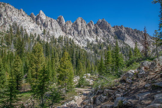Spires on unnamed peak along the Sawtooth Lake Trail, Sawtooth Range, Idaho 