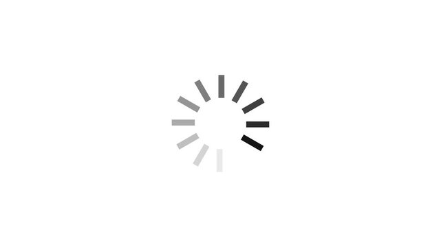 Classic circular loading bar with fading lines on white background, seamless loop progress indicator buffering animation footage