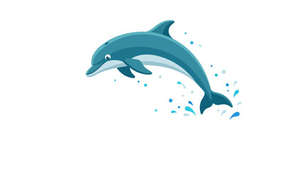 Fototapeta premium Happy jumping dolphin illustration with water splashes on white background.