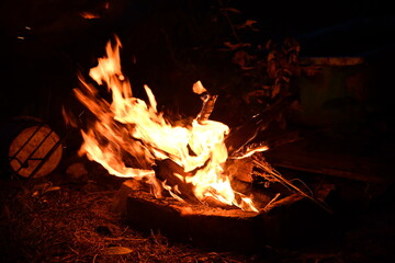 Fototapeta premium fire flames with sparks on a black background, close-up