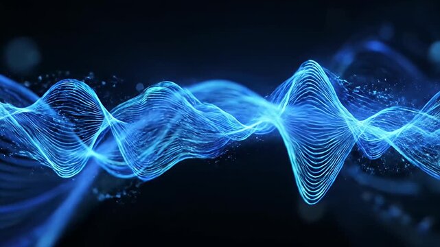 Abstract blue digital wave flowing on dark background.