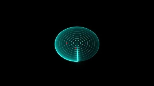 Radar Scanning Navigation. glowing neon purple color radar technology animation icon. 3 de radar  Black background. 4k video